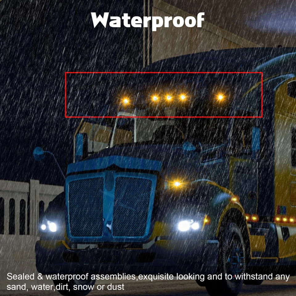 Juego de luces LED ámbar para guardabarros con separación de techo para Kenworth T680 T880 Foto 3 de 4
