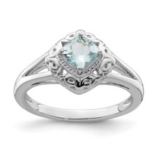 Sterling Silver Rhodium Aquamarine Square Ring Size 8
