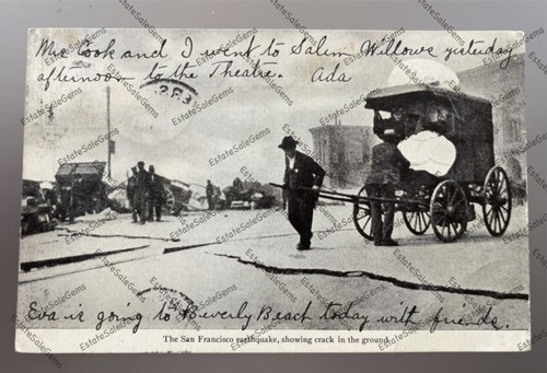 1908 postcard San Francisco earthquake aftermath crack in road - 第 6/20 張圖片