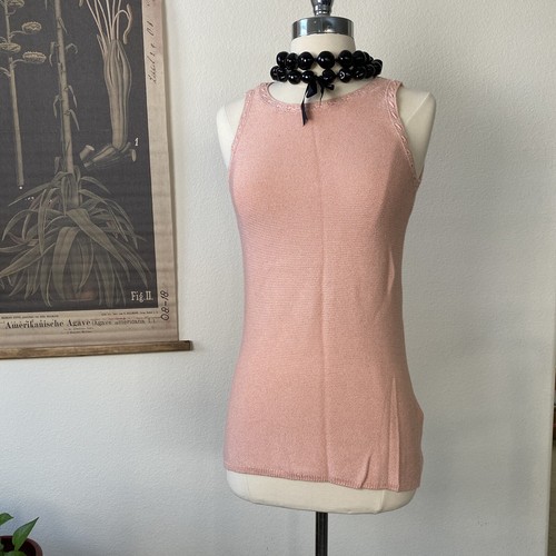 White House Black Market XS Sleeveless Knit Sweater Top Tank Peach Metallic - Picture 6 of 7