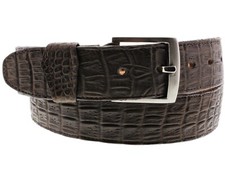 Brown Leather Cowboy Belt Crocodile Belly Print Silver Buckle Cinto Rancho