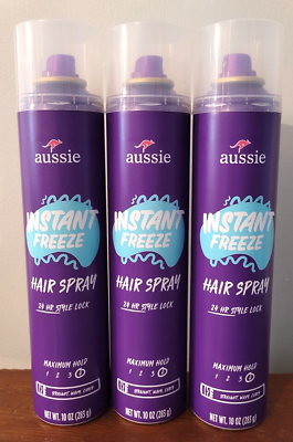 #ad LOT OF 3 AUSSIE Instant Freeze Hair Spray 10oz Cans 24 Hr Extreme Hold Aerosol $24.95