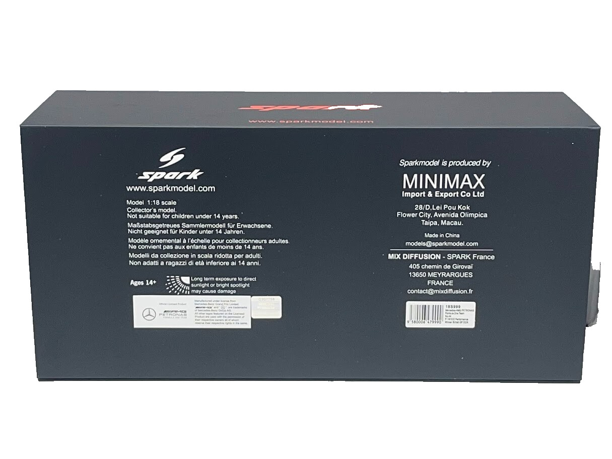 Lewis Hamilton Mercedes 2024 AMG W15 Winner British GP Diecast F1 Car 1/18 Spark