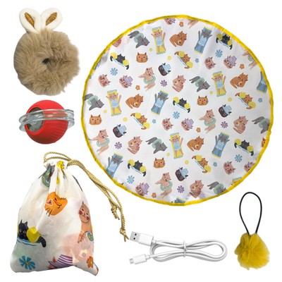 Fast Rolling Ball in Play Mat Interactive Cat Toys Chirping & Motion Activated