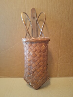 Hanging WICKER BASKET Elongated Tube Design 16'' T RATTAN Container 10.5''  x 4.5''