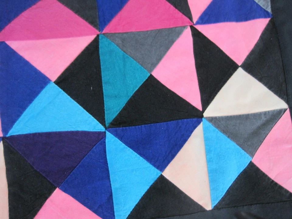 Triangle Square Pink Black Pieced Quilt NOT QUILTED BACK - Image 3 of 4