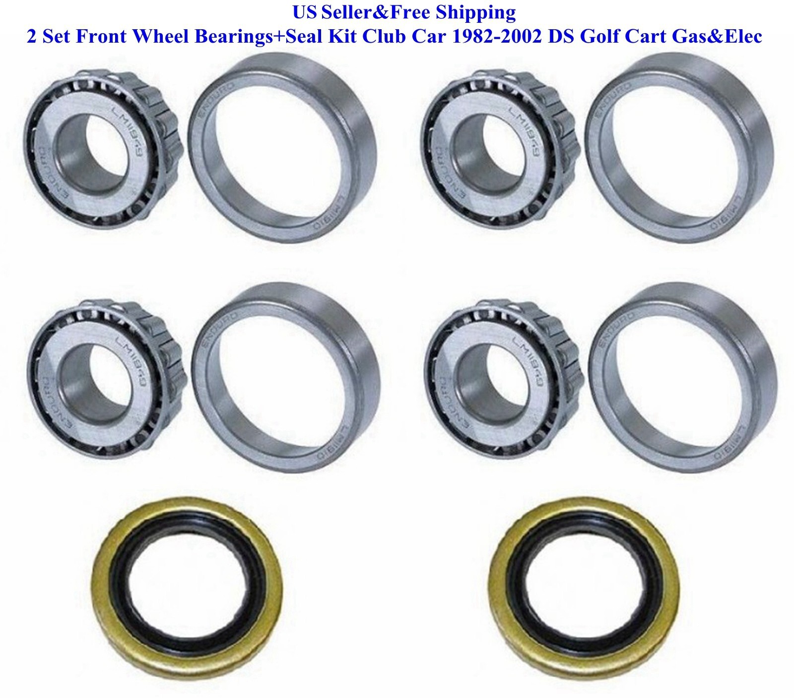 2 Set Front Wheel Bearings+Seal Kit Club Car 1982-2002 DS Golf Cart Gas&Elec New