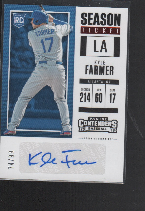 KYLE FARMER 2018 PANINI CONTENDERS SEASON TICKET ROOKIE CARD AUTO #15 /99