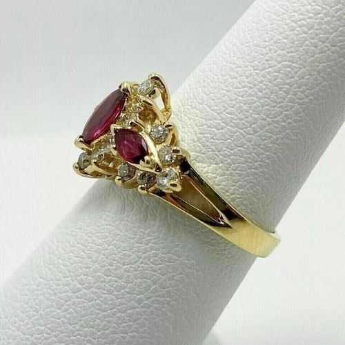 14K Yellow Gold Plated 2Ct Marquise Cut Lab-Created Ruby Diamond Engagement Ring