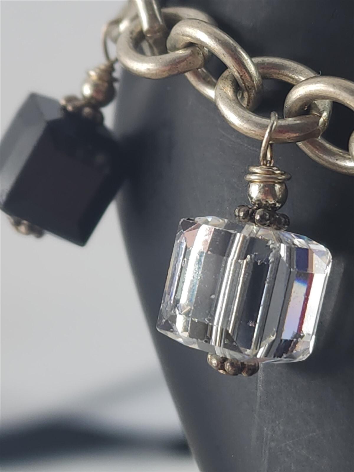 Vintage Solid Sterling Silver Large Link Cut Crys… - image 2