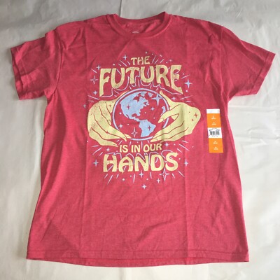 DOM FUTURE IS IN OUR HANDS RED Short Sleeve Crew Neck T-Shirt Sz Medium