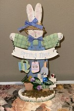 Rustic Wooden Standing Bunny Spring Time Decoration with Gardening 16.5"