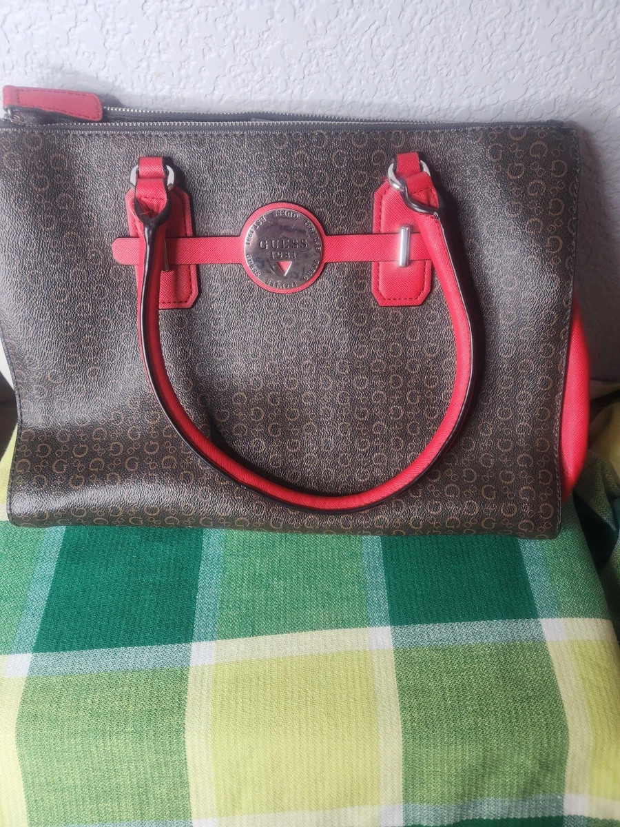 guess brown and red handbag