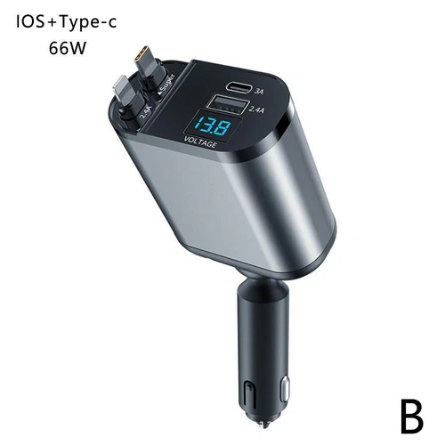 4 in 1 Fast Car Phone Charger 120W With USB Type C Cable Retractable Car Charger - Picture 15 of 24