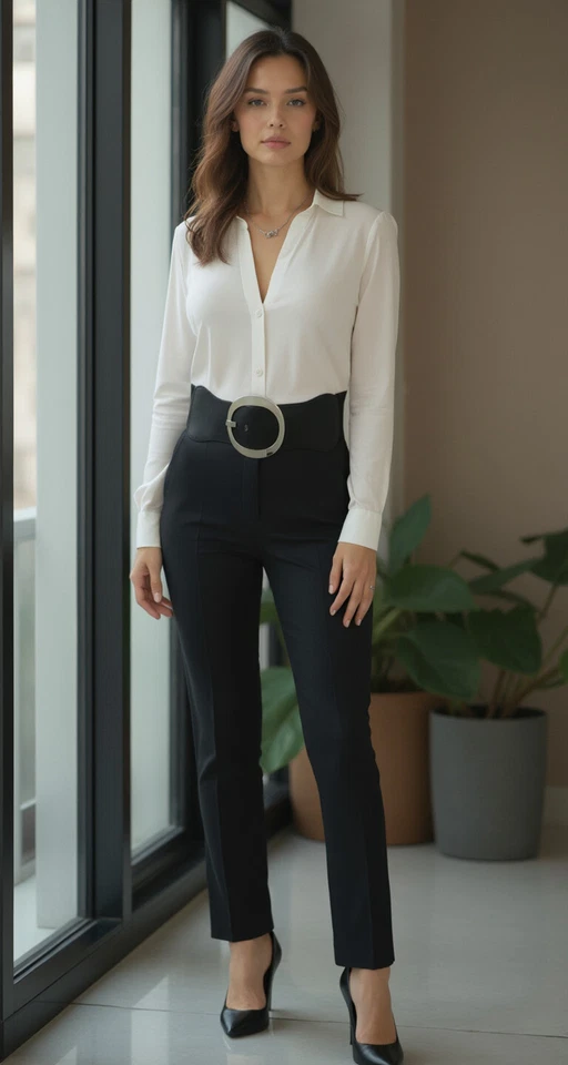 Nuevo Cinturón Mujer Negro Ancho Elástico Cintura Grande Plateado Redondo Metal Hebilla Talla S Foto 4 de 4