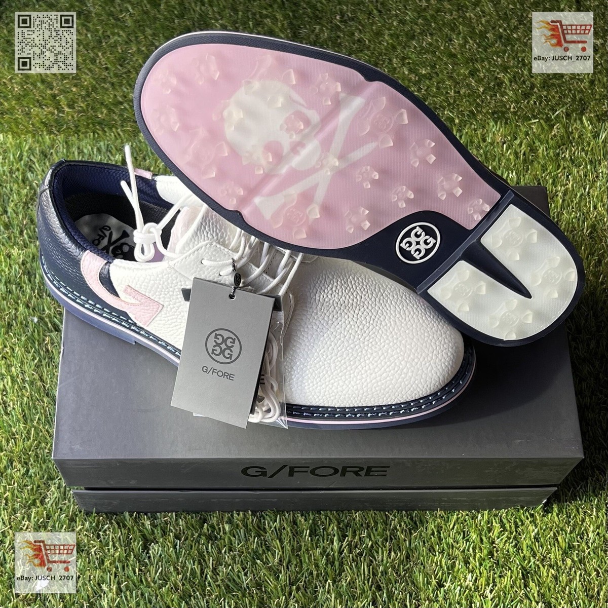 New G/Fore Quarter G Gallivanter Men Size 9.5 White Pink Navy Blue Golf Shoes G4 MEN main image 3