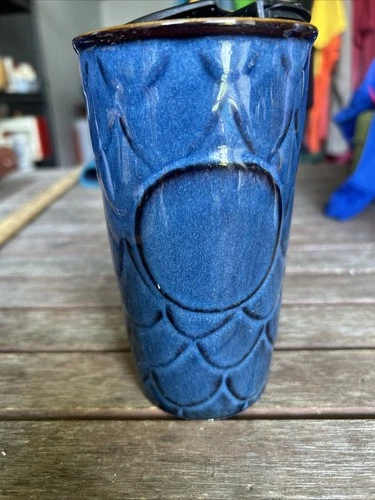 Starbucks Anniversary Blue Scales Mermaid Ceramic Tumbler Travel Mug 10oz