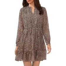 NWT Vince Camuto Women's Beige Off The Grid Foxtrot Tiered Pleated Mini Dress Si