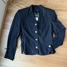 Vintage 90s Versace Jeans Couture Black Blazer Gold Medusa IT 40 Made Italy