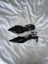 H&M Black Sling Back Low Heel Tie Accent Women’s 8 - FREE SHIPPING