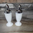 Vintage Westmorland English Hobnail  Milk Glass Footed Salt & Pepper Shaker Set