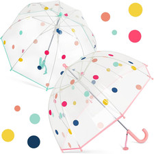 2 Pcs Kids Clear Bubble Umbrella Unicorn with Easy Grip Curved Handle Transparen