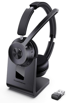 Soothielec Wireless Bluetooth Headset Noise Canceling Mic, Mic Mute, USB Dongle