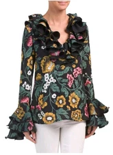 C/Meo Collective Women's Floral Immerse  Ruffle Top Small Boho