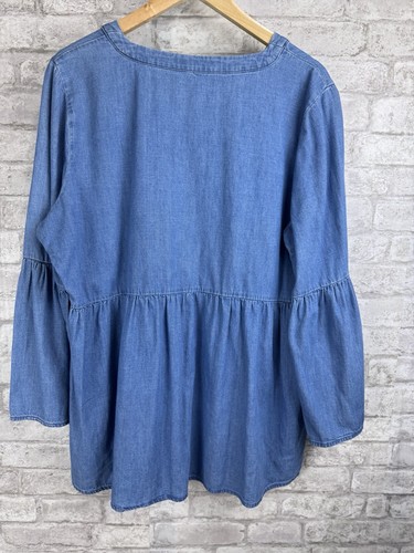 Lane Bryant Popover Top Bell Sleeve Women's 14/16W Blue Chambray Denim Coastal - Picture 5 of 14