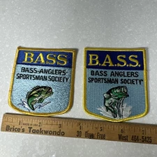 B.A.S.S. Fish BASS Fishing 2 Patches Bass Anglers Sportsman Society Vintage NOS