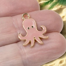 6 Pink Enamel Octopus Charms Gold Plated Pendants Jewelry Making Craft Supplies