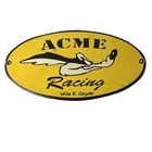 Vintage Acme Racing Porcelain Sign - Road Runner Wile E. Coyote Gas Pump Sign
