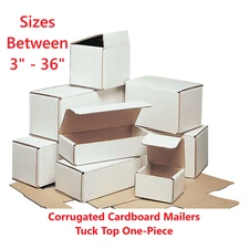 Boxes Corrugated White Cardboard Mailers Tuck Top One-Piece Die-Cut Vary 50 Pk