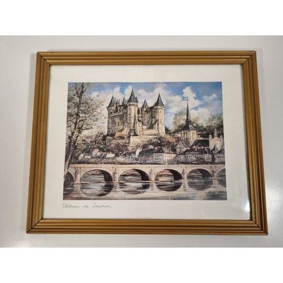 Le Chateau De Saumur Frankreich Lithographie von Brunet | Gerahmte Kunst 39x31cm