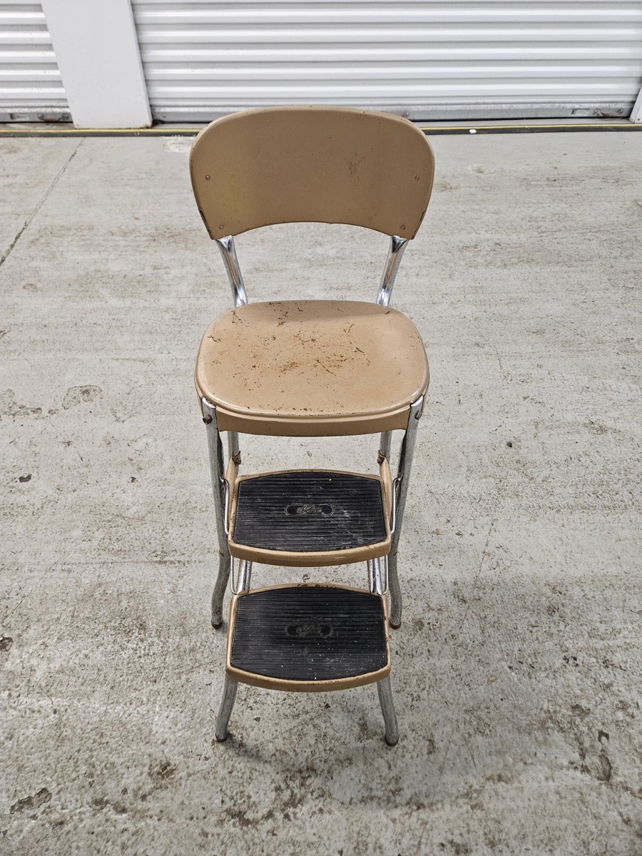 Cosco Stylaire Step Kitchen Folding Chair/Stool Mid Century Gold