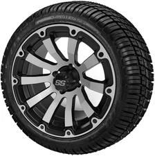 (4) Golf Cart 215/35R12 Deli Radial Tires on 12x7 Black/Machined Beast Wheels