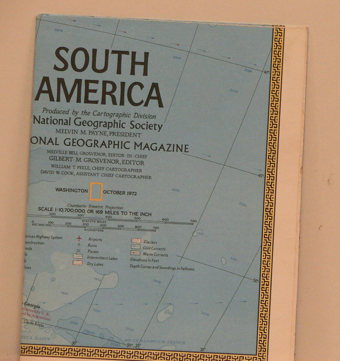 Vintage 1972 National Geographic Map of South America 