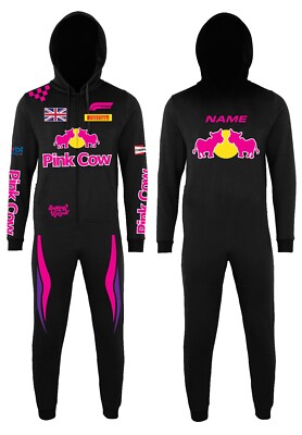 Formel 1Onesie All-in-One mit Kapuze, für Erwachsene und Kinder - Pink Cow