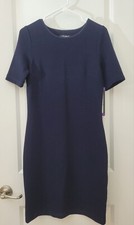 Mario Serrani Dress Size XS Dark Blue Textured Knit Short Sleeve Career 