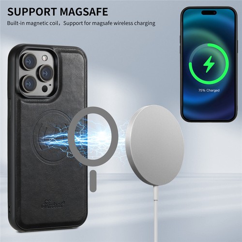 For iPhone 16e 16 15 14 13 12 Case Removeable Magnet Wallet Leather 2in1 Cover - Picture 21 of 64