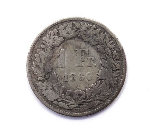 RARE DATE; BEAUTIFUL TONING! 1860 B HELVETIA Swiss 1 FRANC Silver Coin Seated - Picture 5 of 7