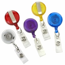 5 Pack - Retractable ID Badge Reels -Translucent Color - with Slide on Belt Clip