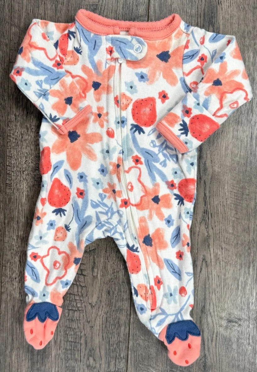 Baby Girl Clothes Preemie Child Mine Carter's Strawberry Floral Footed Outfit