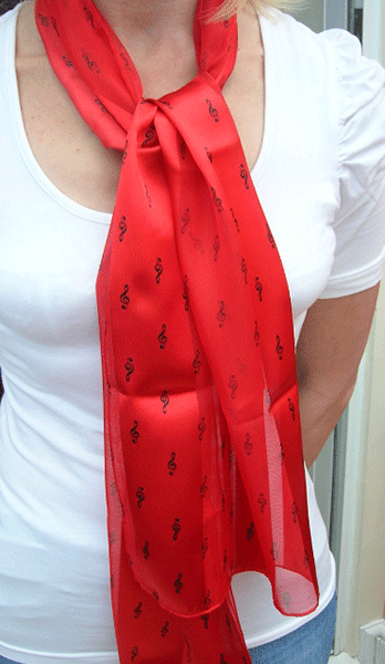 Red Music Scarf with Black Treble Clefs - Music Gift - Music Themed Red Scarf