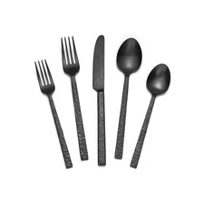 KINGSTONE 40 Pcs Black Hammered Silverware Set for 8, 18/10 Stainless Steel H...
