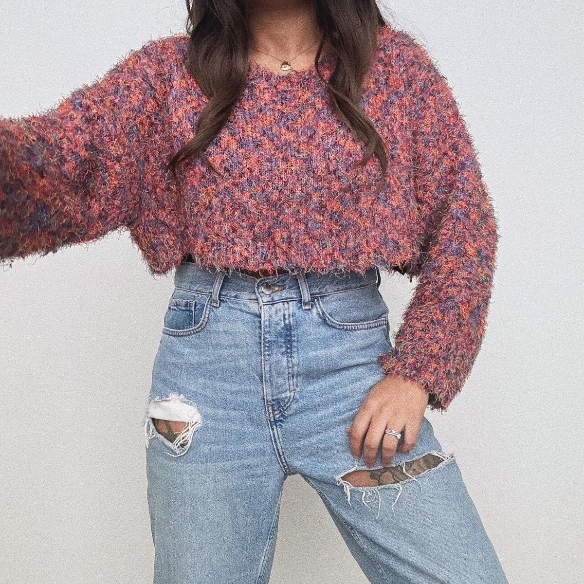 Urban Outfitters pink fluffy textured oversized crop sweater jumper small