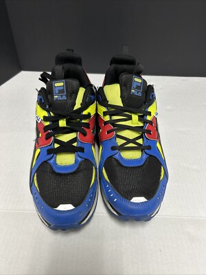 Fila Men's Sandenal Shoes Black, Prince Blue, Safety Yellow Red Sz 11