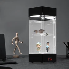 Electric Rotating Clear Display Case W/ 2 LED Lighting Hexagonal Display Case