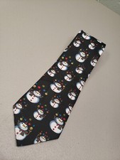 Hallmark Yule Tie Greetings Necktie Snowman Christmas Holiday Novelty Tie Black