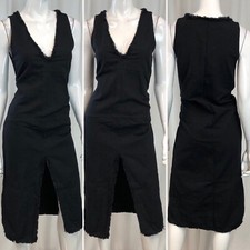Zara Trafaluc XS Black Cotton Fringe Sleeveless V-Neck Sheath Tank Midi Dress